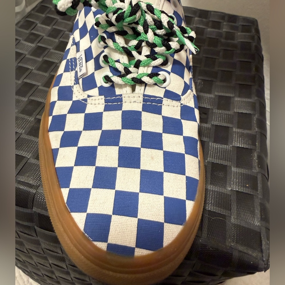NEW Vans Authentic Checkerboard - Blue/White Gum Sole w/ Braided Rope Laces 11.5 - Picture 9 of 10
